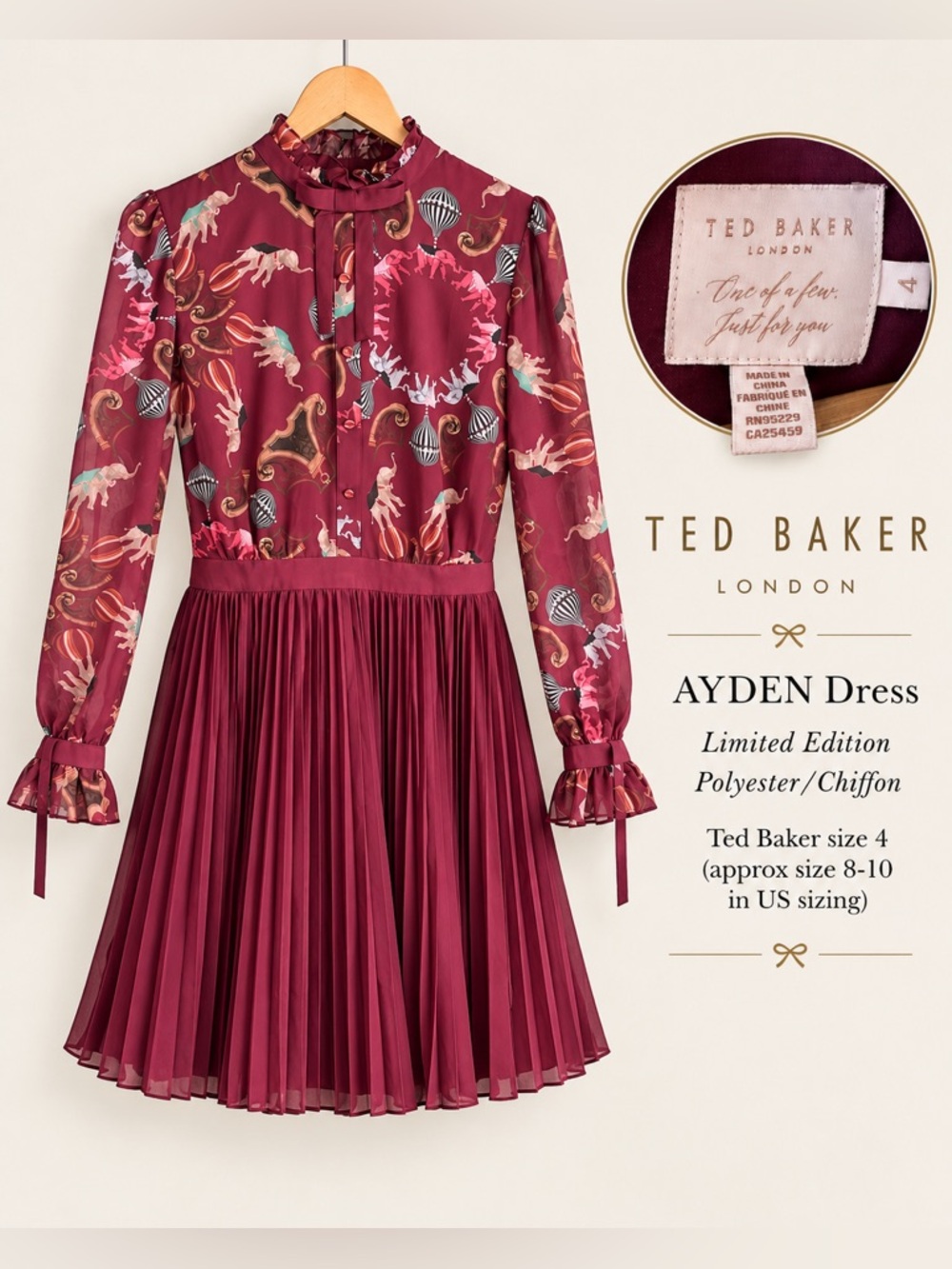 Ted Baker AYDEN “One of a Few” Circus Print Pleated Dress - Rare find